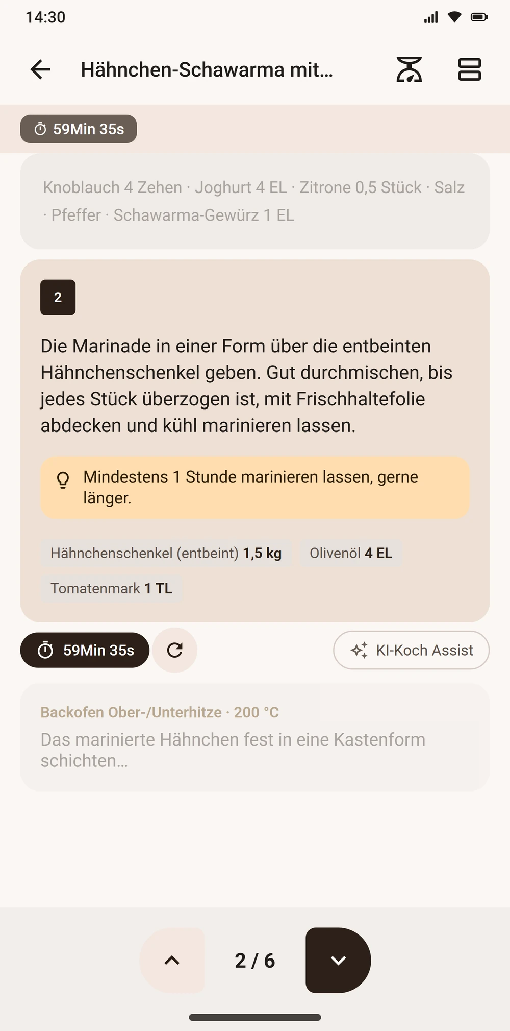 Kochmodus Schritt für Schritt mit Timer in Aloumi