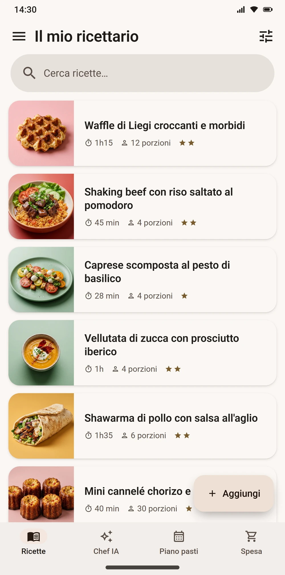 Il ricettario dell'utente in Aloumi